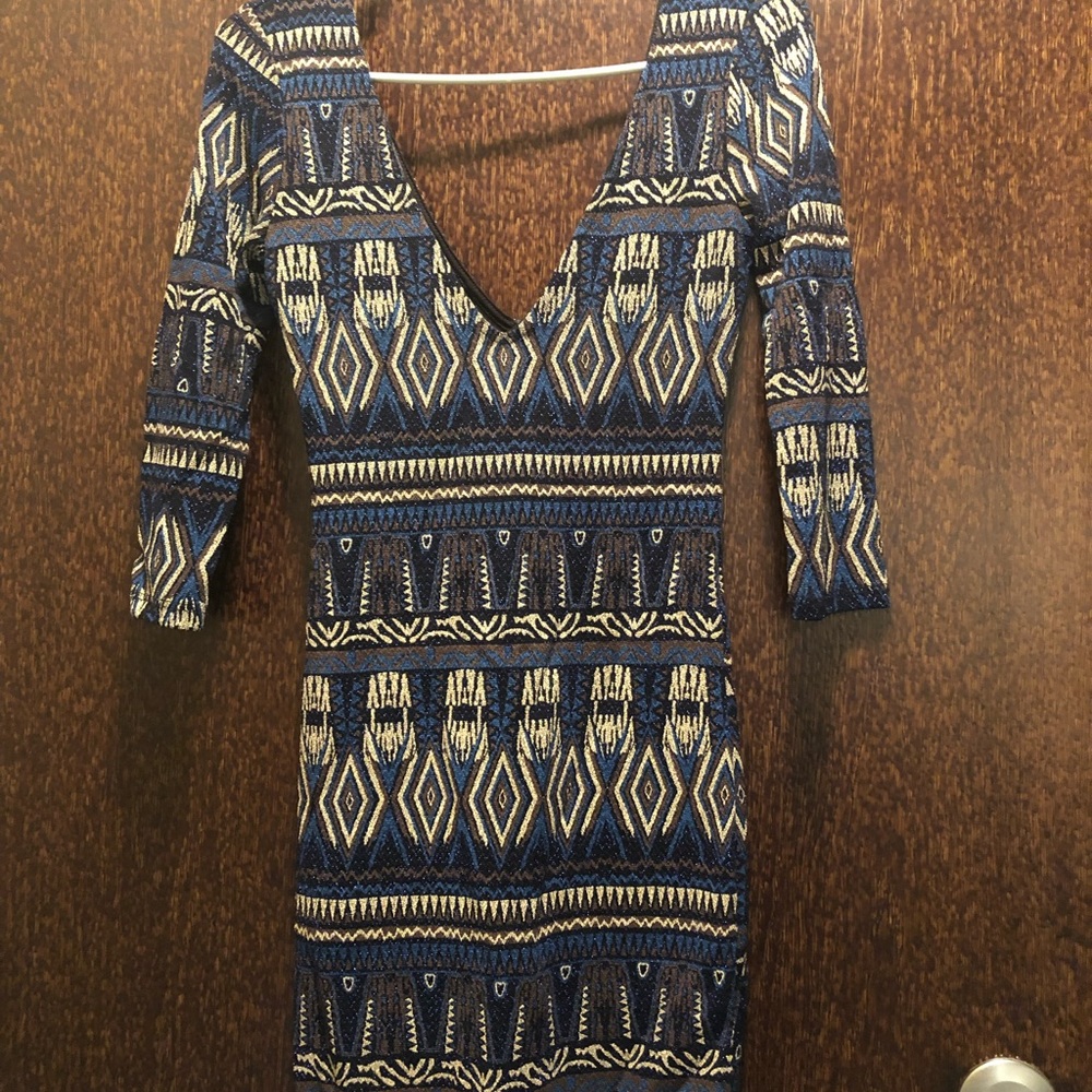 Windsor black and blue aztec print dress